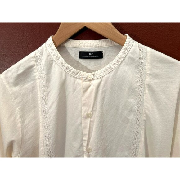 Day Birger et Mikkelsen Cream Long-Sleeve Button-Down Embroidered Top Medium - Picture 3 of 8